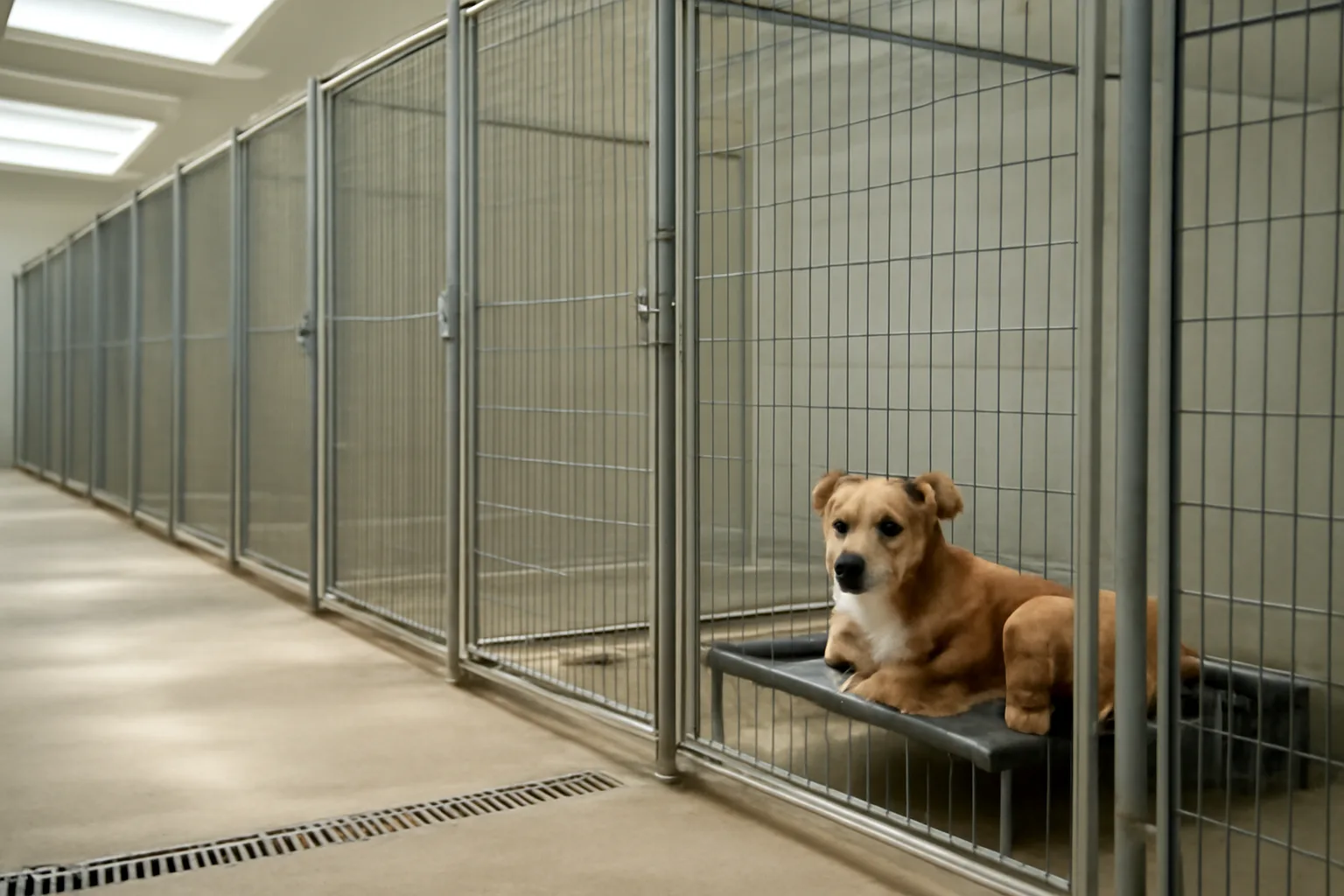 Clean indoor kennel runs at a facility for boarding a dog near me