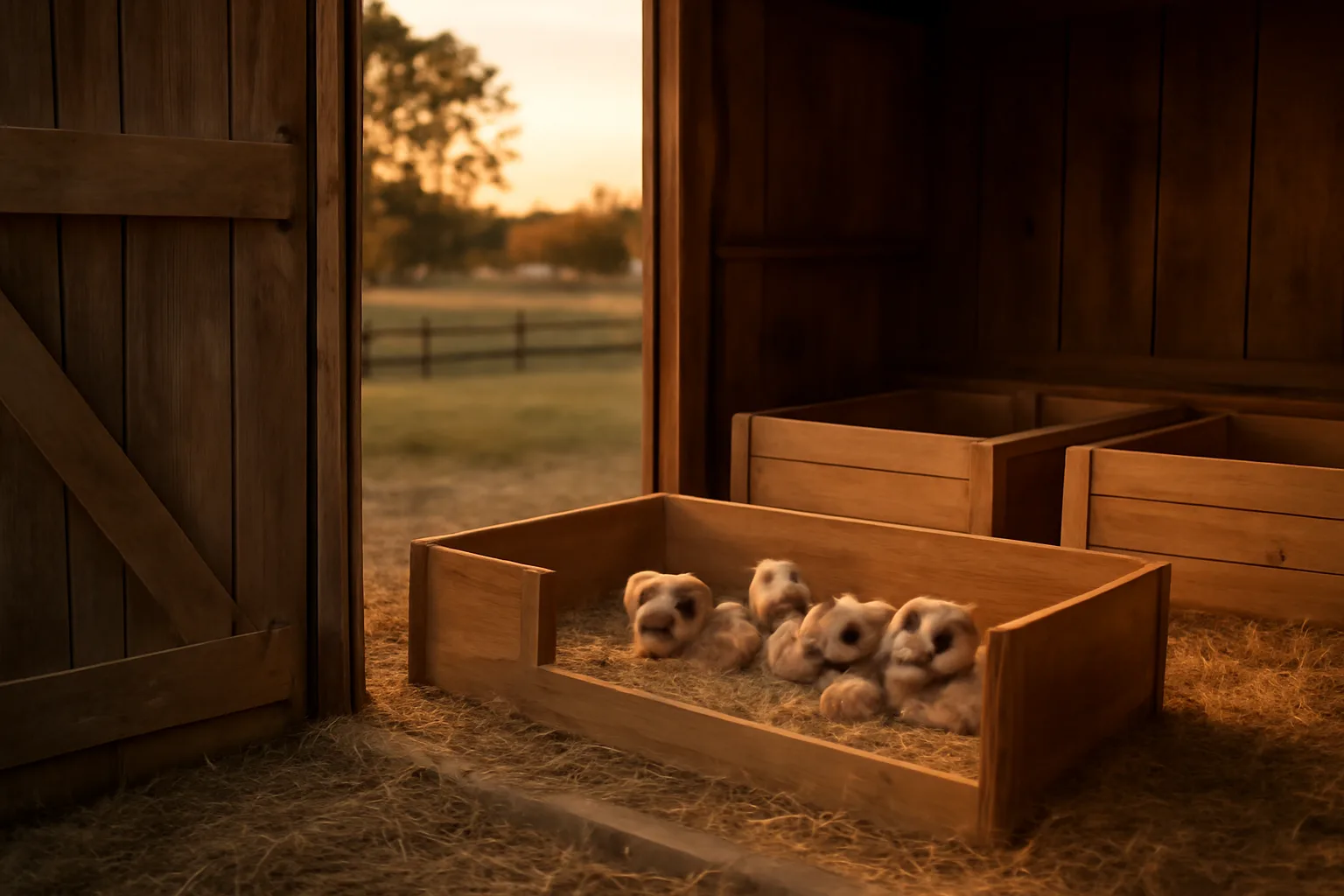 Home kennel with whelping boxes and puppies, relevant to dog breeding license rules