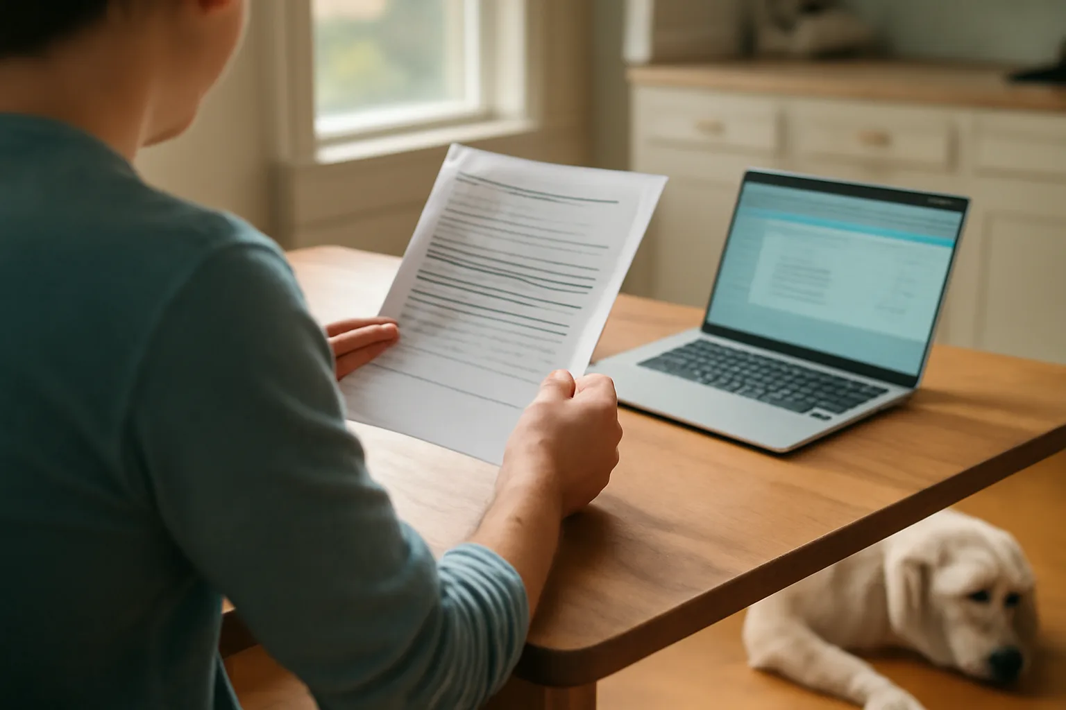 Person checking a dog breeder license database on a laptop at home