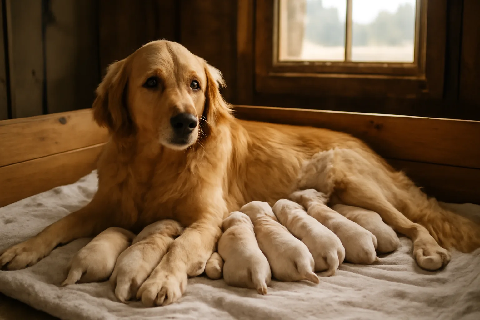 Newborn puppies nursing in a whelping box, illustrating how to get into dog breeding